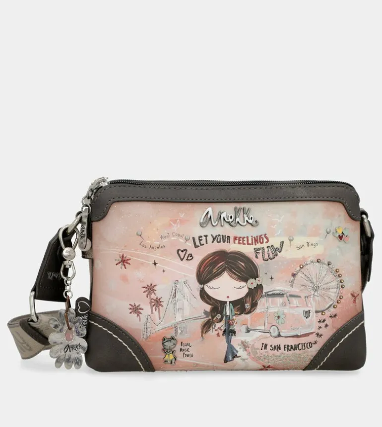 Discount Anekke Bandolera 2 Compartimentos Peace & Love Rosa