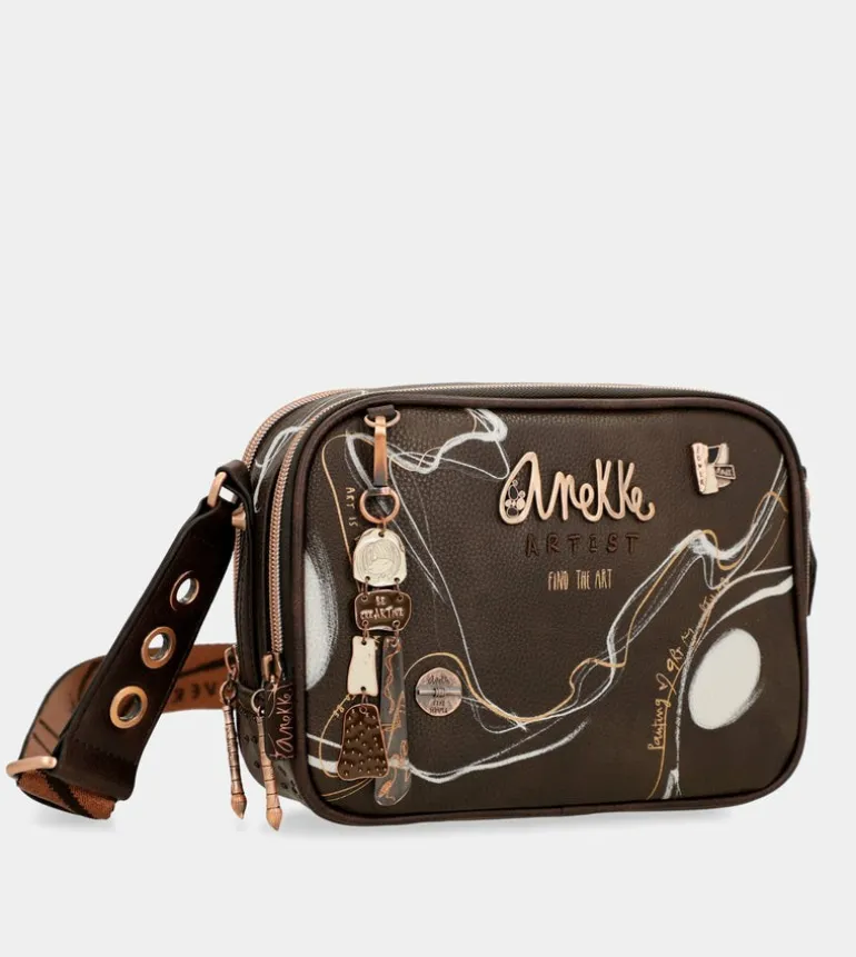 Shop Anekke Bandolera Marron 2 Compartimentos Nature Shodo