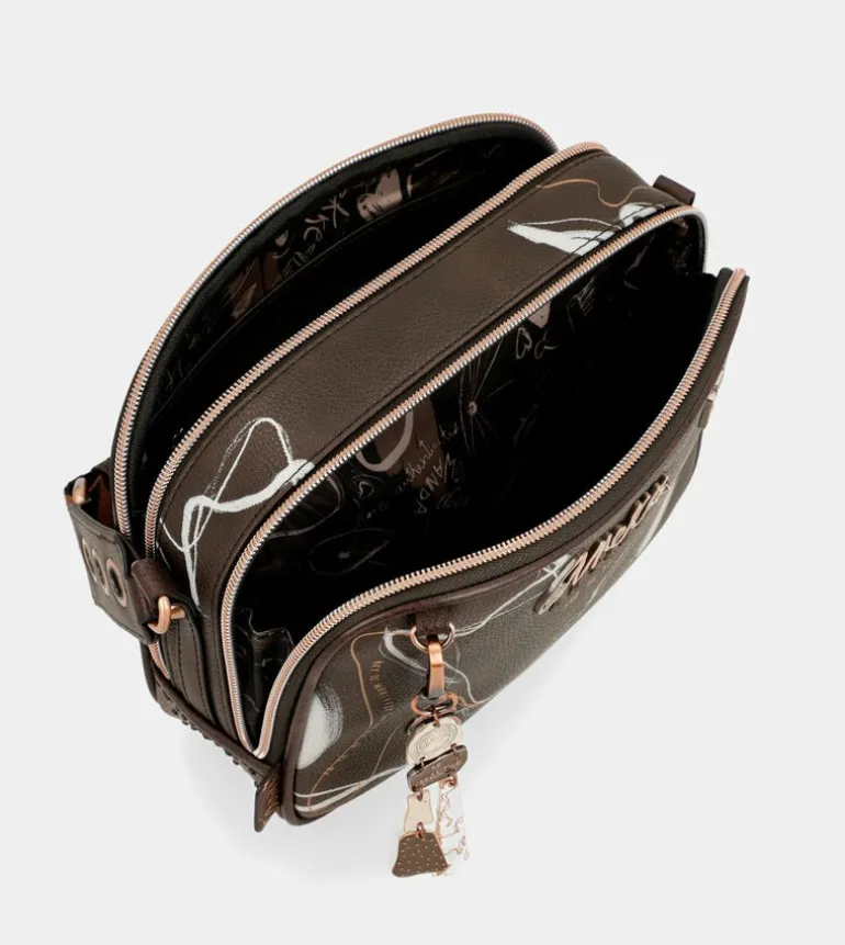 Shop Anekke Bandolera Marron 2 Compartimentos Nature Shodo