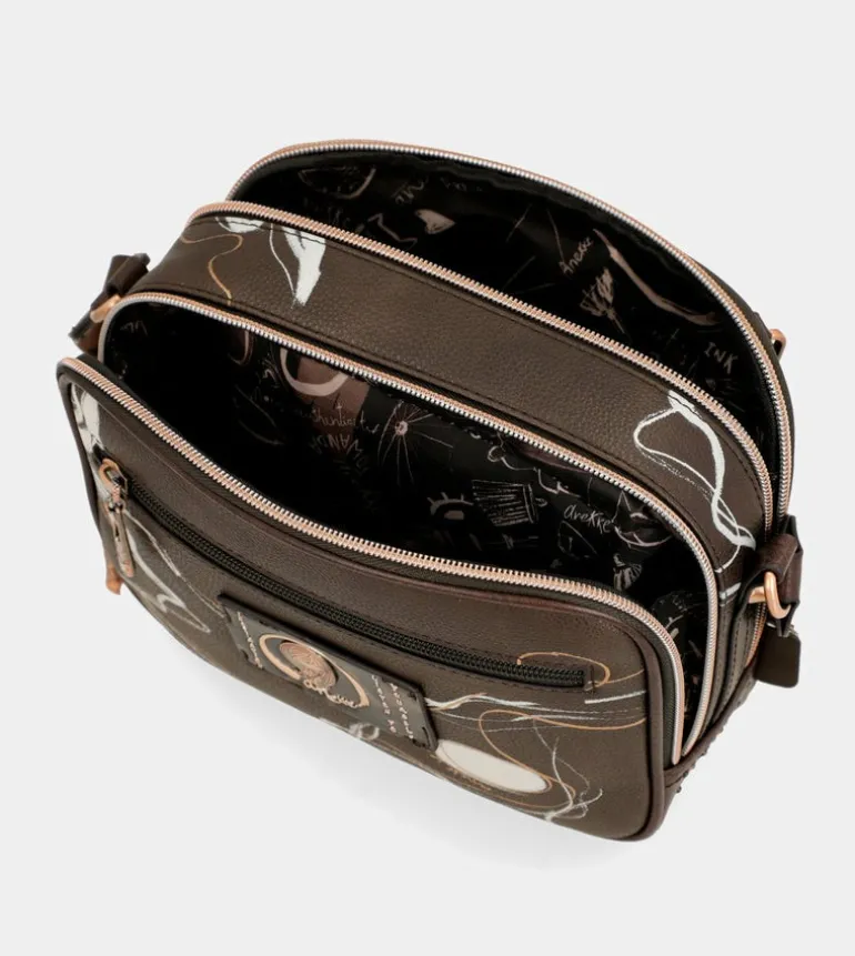 Shop Anekke Bandolera Marron 2 Compartimentos Nature Shodo