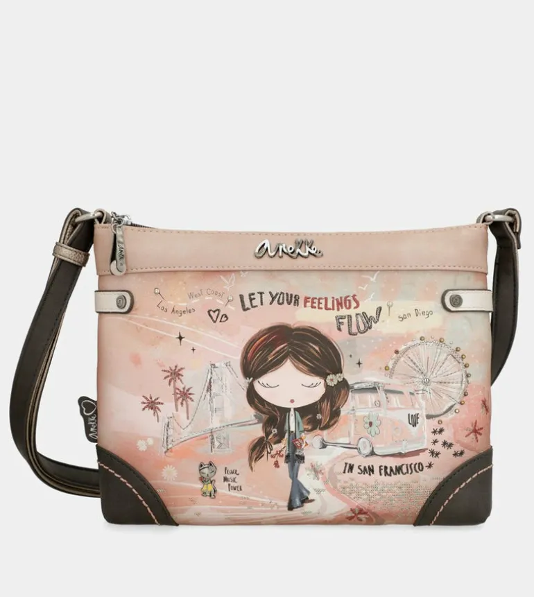 Clearance Anekke Bandolera Mediana Peace & Love Rosa