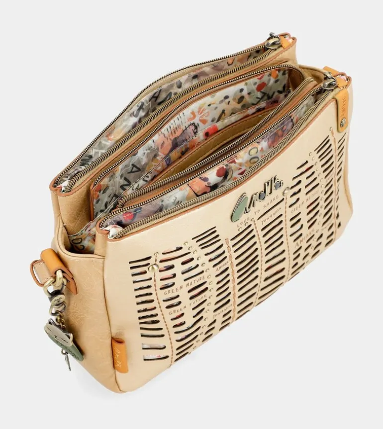 Shop Anekke Bandolera Tres Compartimentos Dorada Nature Pachamama