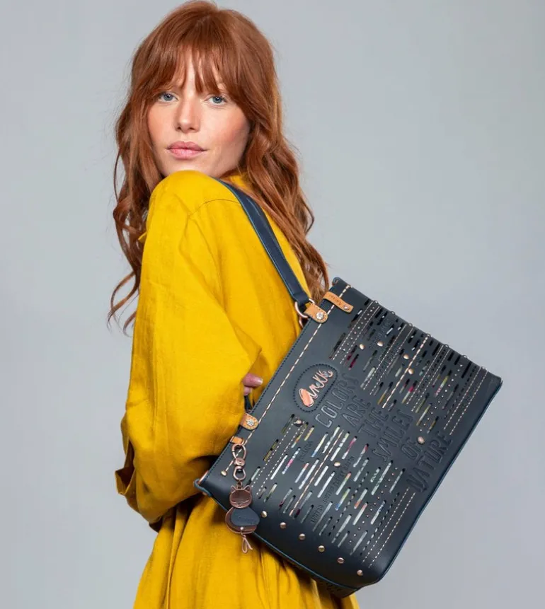 New Anekke Bolso Tote Grande Azul Marino Nature Pachamama