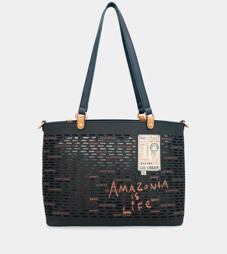 New Anekke Bolso Tote Grande Azul Marino Nature Pachamama