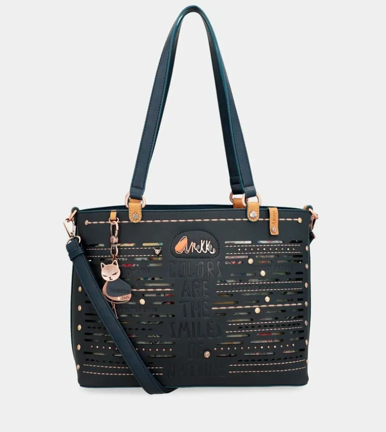 New Anekke Bolso Tote Grande Azul Marino Nature Pachamama