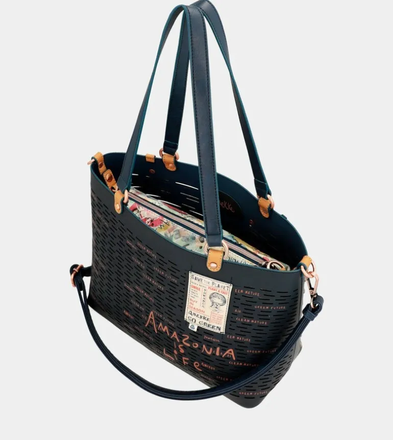 New Anekke Bolso Tote Grande Azul Marino Nature Pachamama