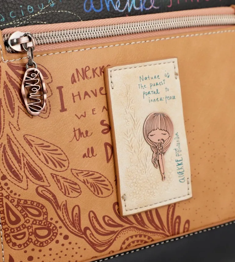 Best Sale Anekke Shopper Ovalada Negra Con Bandolera Coral