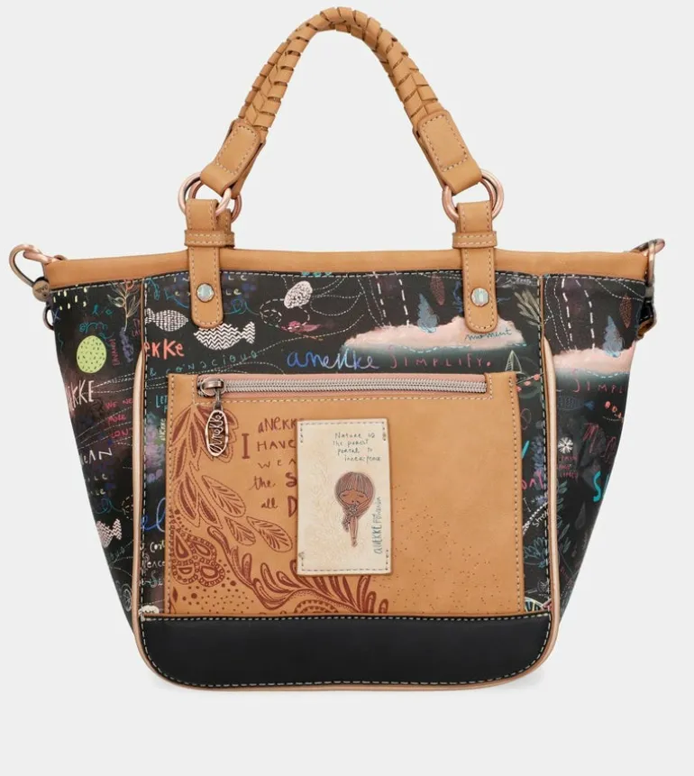 Best Sale Anekke Shopper Ovalada Negra Con Bandolera Coral